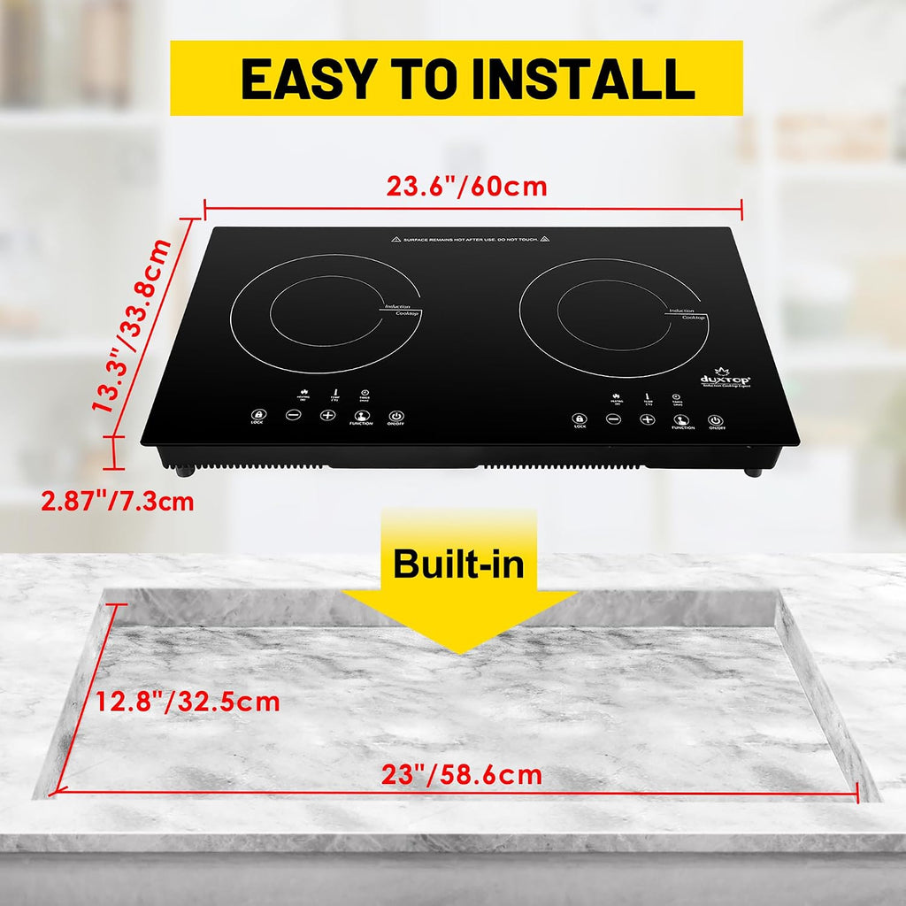 Duxtop 1800W Portable Induction Cooktop 2 Burner, Built-In Countertop Burners with Adjustable Temperature Control, Sensor Touch Induction Burner with Timer and Safety Lock, Easy to Clean, 8620BI/BTK35