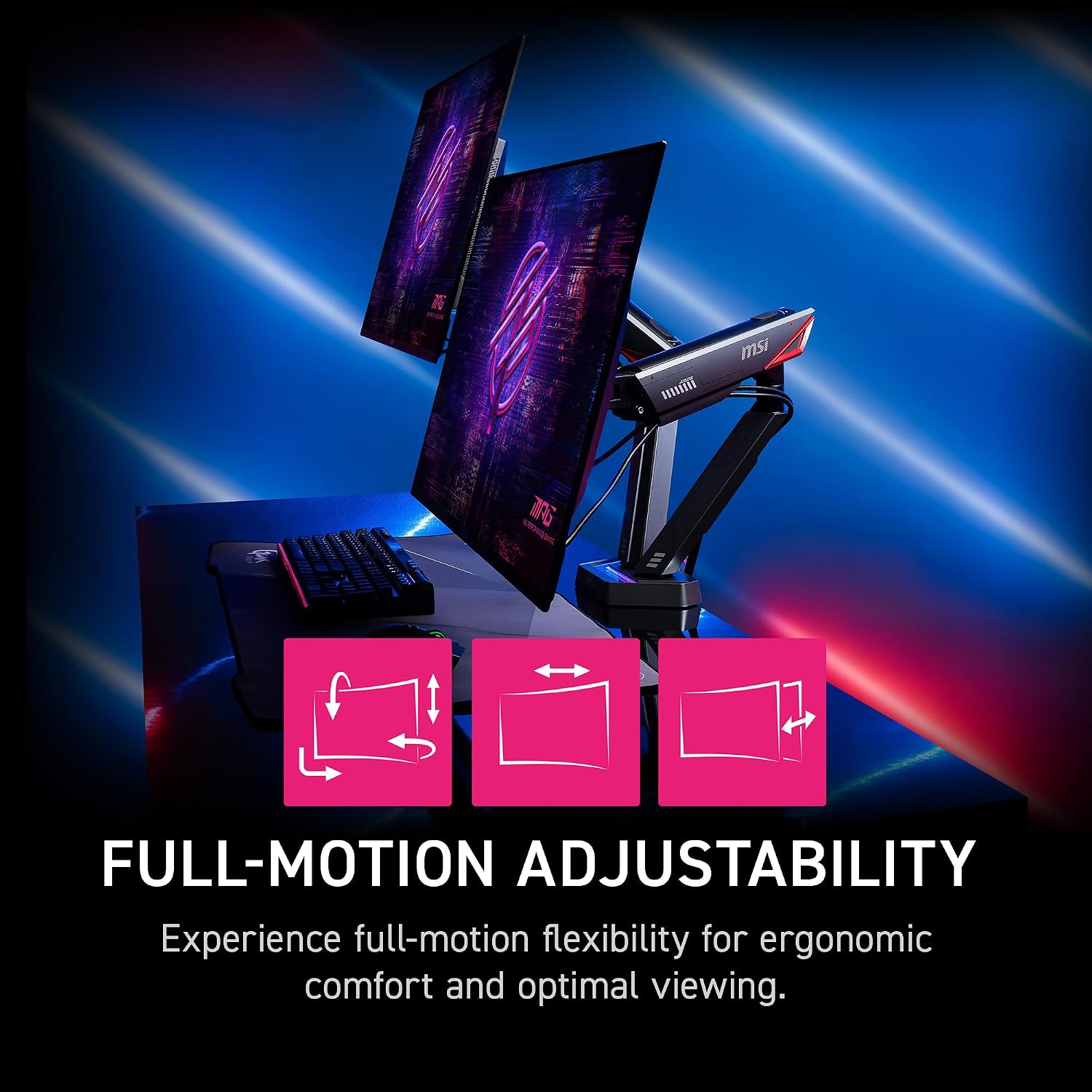 MSI MPG MT161DR - Premium RGB Dual Monitor Stand Arms, 17-38' Support, VESA Compatible, Adjustable Spring Assisted Mount, 35.2 lbs per Screen Capacity, Clamp & Grommet, Quick Release Plate - Black