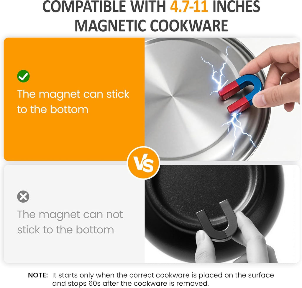 Sunvivi 1800W Portable Induction Cooktop, Commercial-Grade Electric Countertop Burner with Timer, Induction Hot Plate with LED Screen, 10 Power(100W-1800W), 14 Temp Setting(140°F-536°F),Black