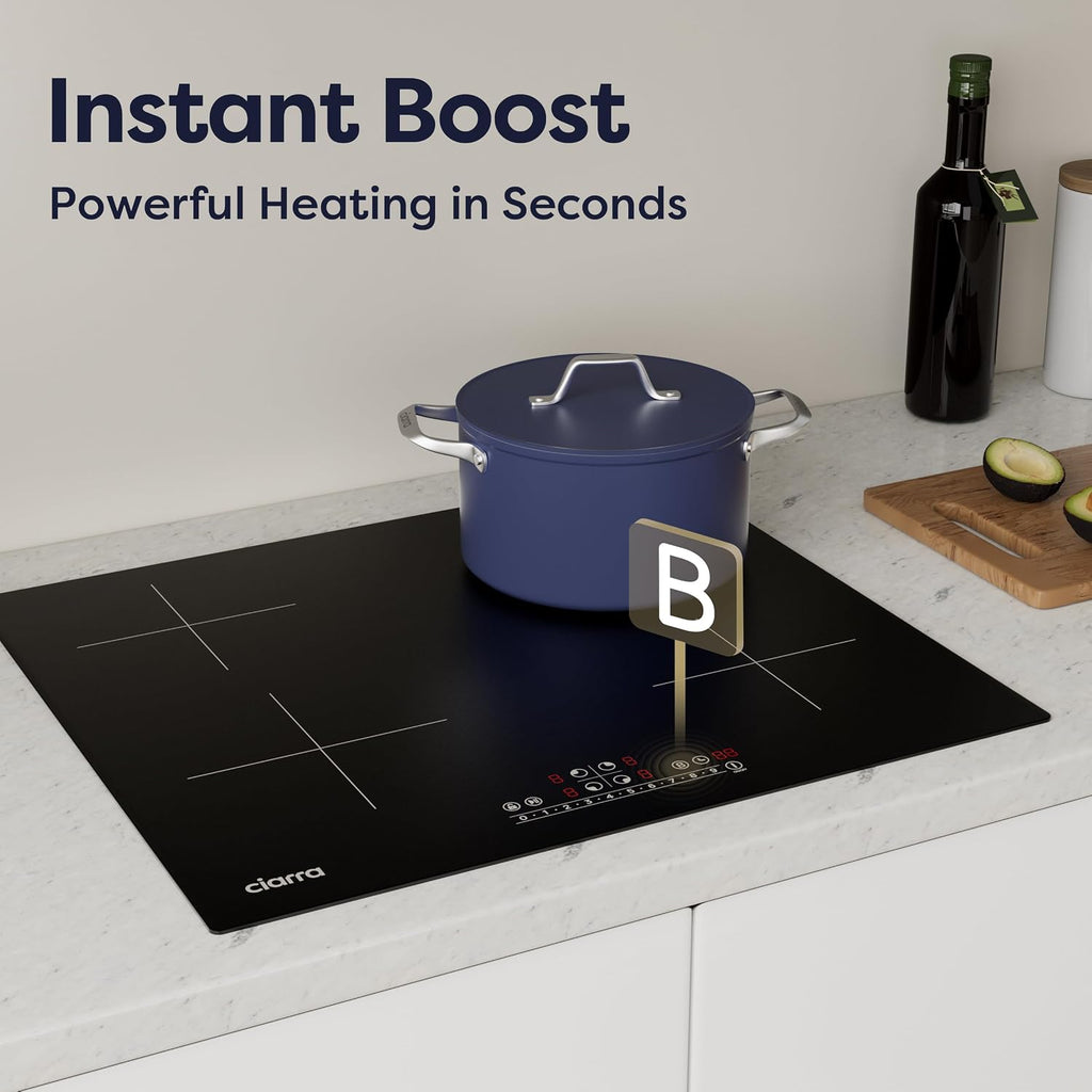CDV 7200W Built-in Induction Cooktop 4 Burners, 24 Inch Electric Cooktop Touch Control Ceramic Glass Plate 9 Power Levels Fast Heating Child Safety Lock