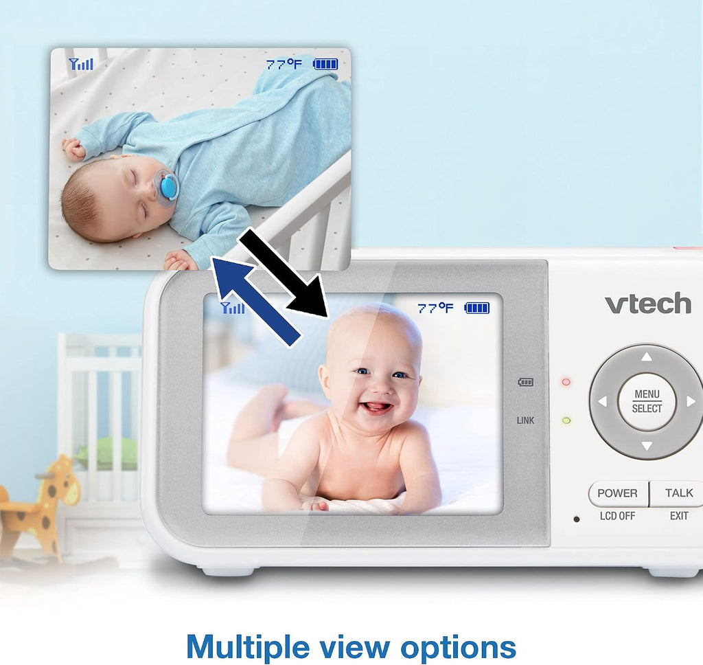 VTech VM923-2 Baby Monitor, 2.8'Screen, 1000ft Range, Pan-Tilt-Zoom, Night Vision, 2-Way Audio, Temperature Sensor, Lullabies, Secured Transmission No WiFi