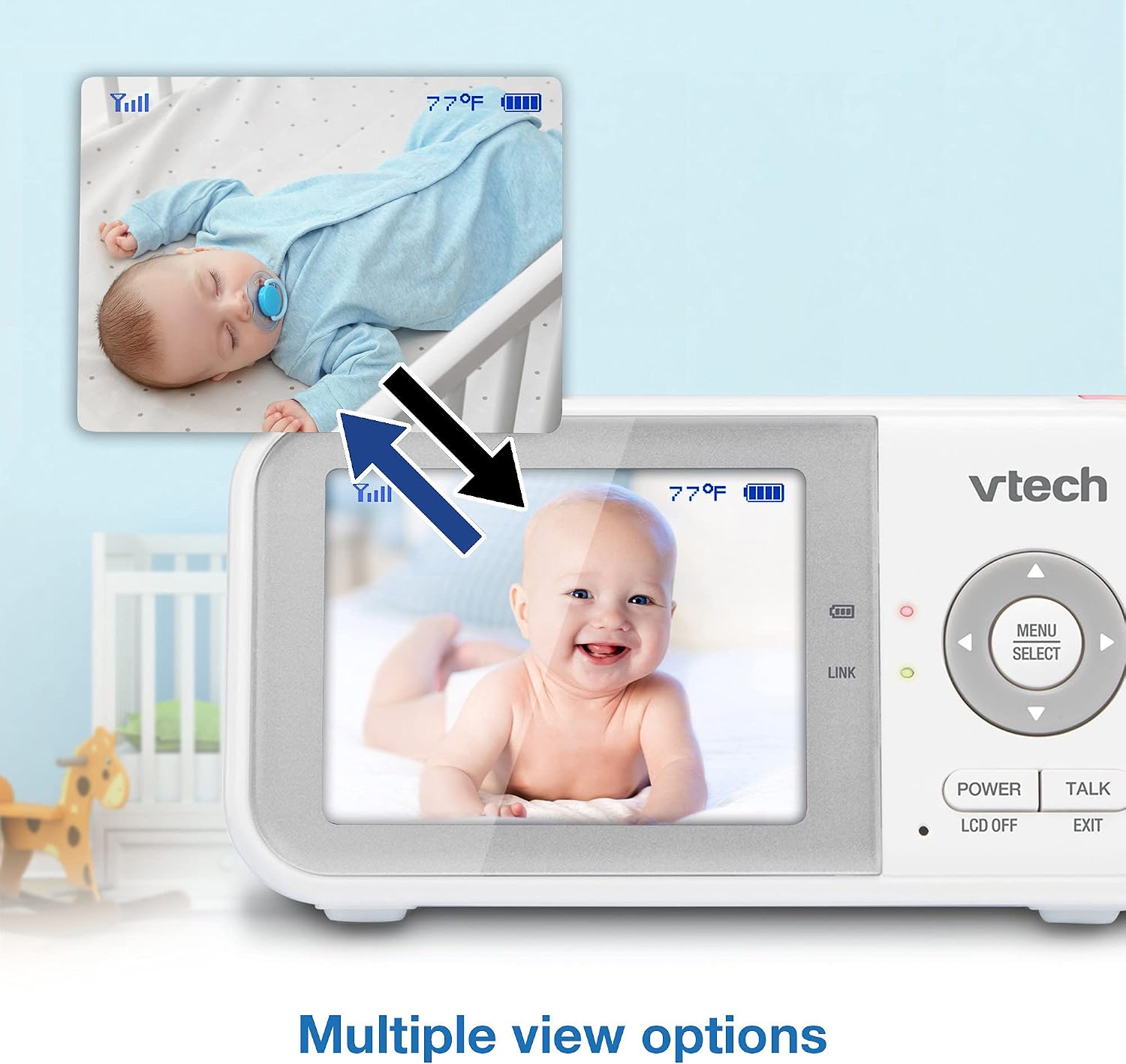 VTech VM923-2 Baby Monitor, 2.8'Screen, 1000ft Range, Pan-Tilt-Zoom, Night Vision, 2-Way Audio, Temperature Sensor, Lullabies, Secured Transmission No WiFi