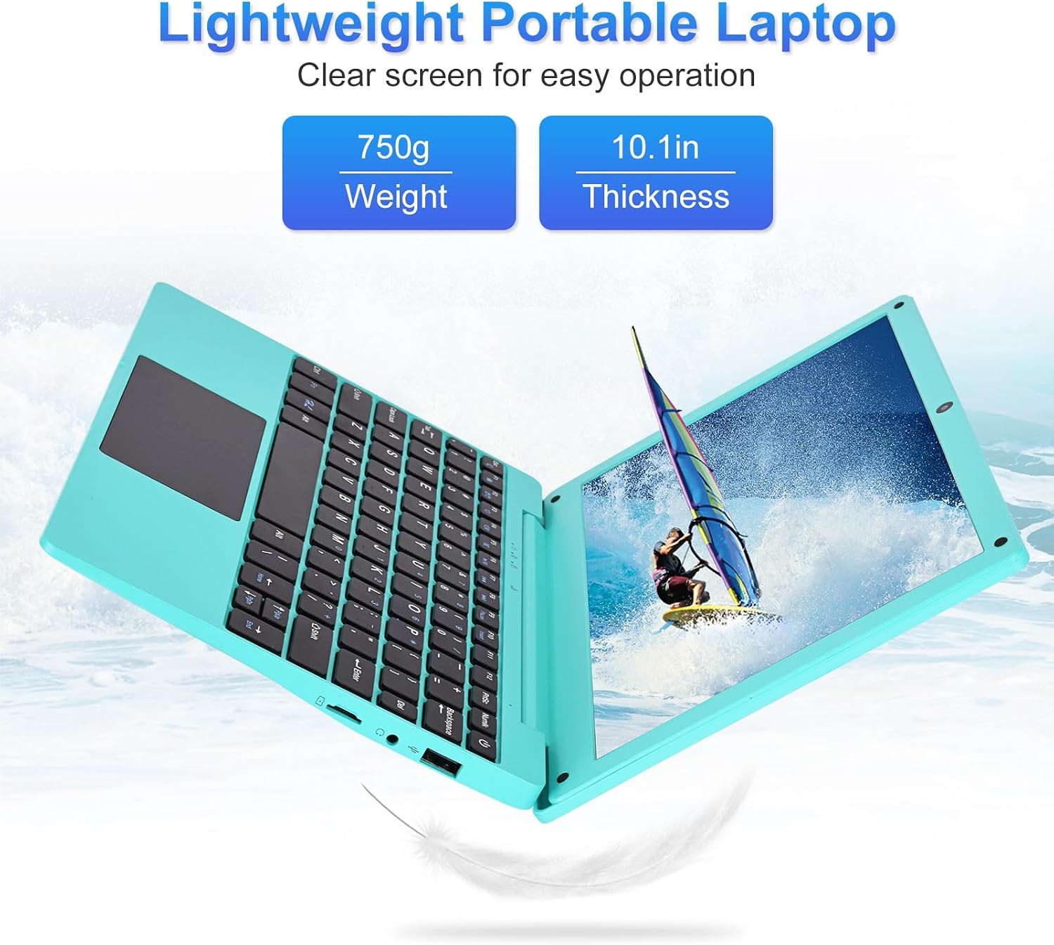 10.1Inch Laptop,Quad-Core Processor with Android 12.0 OS,2GB RAM,64GB EMMC,Built-in Camera,WiFi,USB Interface,Tpye-C Charging for Learning and Entertainment (Blue 2GB+64GB)