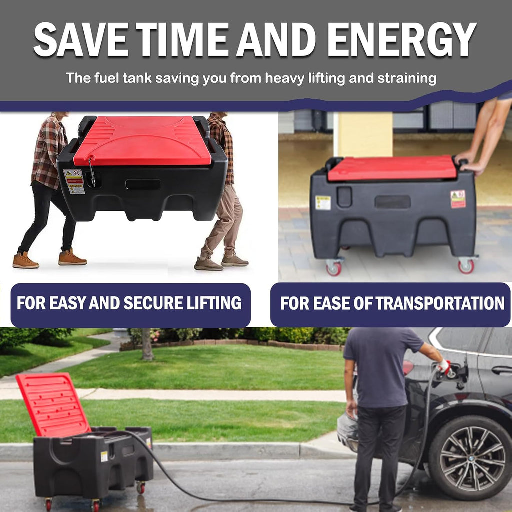 40 Gallon Fuel Transfer Tank with Detachable Wheels for Cars, Motorcycles & Boats, Holds Gasoline & Diesel, 12GPM 12V DC Fuel Transfer Pump & Manual Fueling Nozzle for Lawn Mowers & Snowblowers