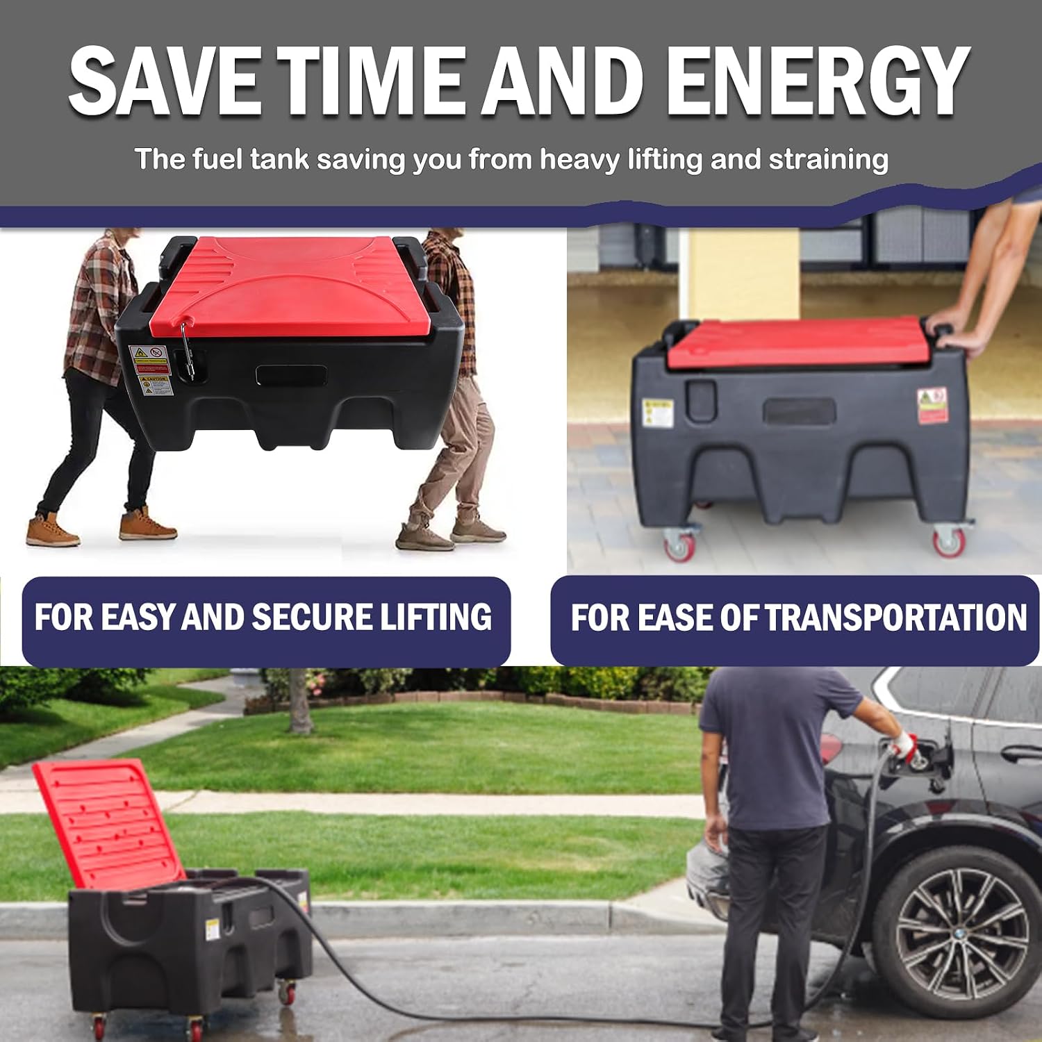 40 Gallon Fuel Transfer Tank with Detachable Wheels for Cars, Motorcycles & Boats, Holds Gasoline & Diesel, 12GPM 12V DC Fuel Transfer Pump & Manual Fueling Nozzle for Lawn Mowers & Snowblowers