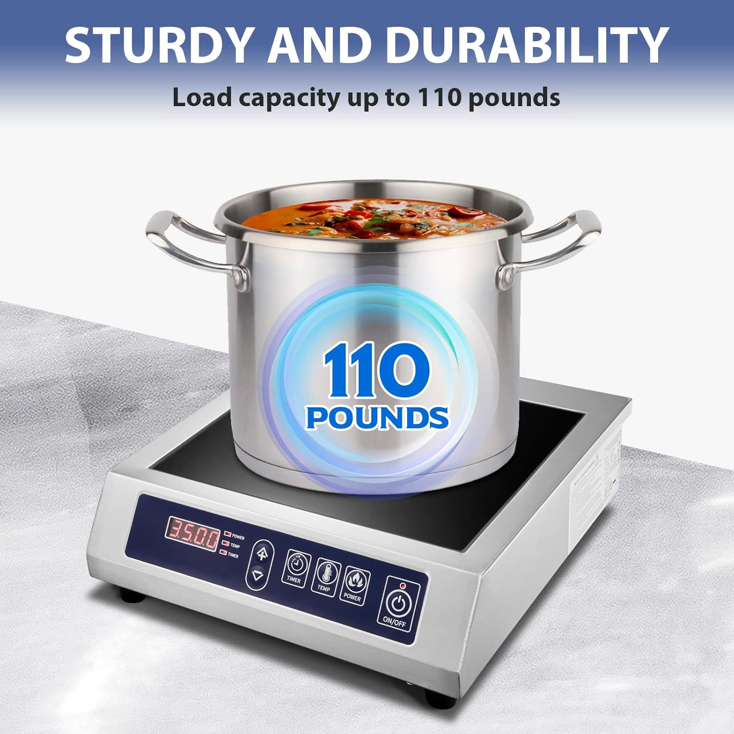 Commercial Induction Cooktop,3500W/ 240V Portable Electric Countertop Burner with Stainless Steel Housing, Durable Commercial Induction Hot Plate for Hotel Restaurant School
