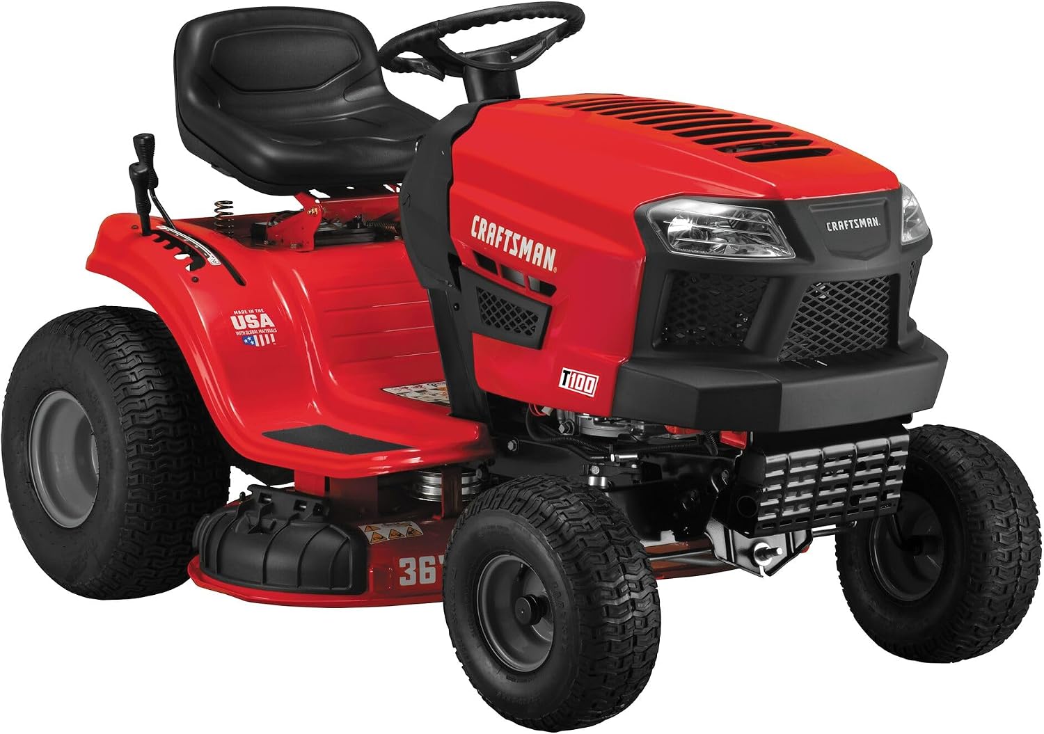 CRAFTSMAN 36' Gas Riding Lawn Mower with 11.5 HP* Briggs and Stratton Single-Cylinder Engine, Gas Lawn Tractor with 7-Speed Transmission, Red/Black (13AC77XYA93)