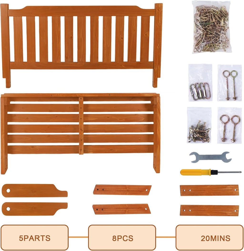 Anraja Wooden Porch Swing 2-Seater Bench Swing with Hanging Chains Heavy Duty 800 LBS for Outdoor Patio Garden Yard, Large 4 Ft, Brown
