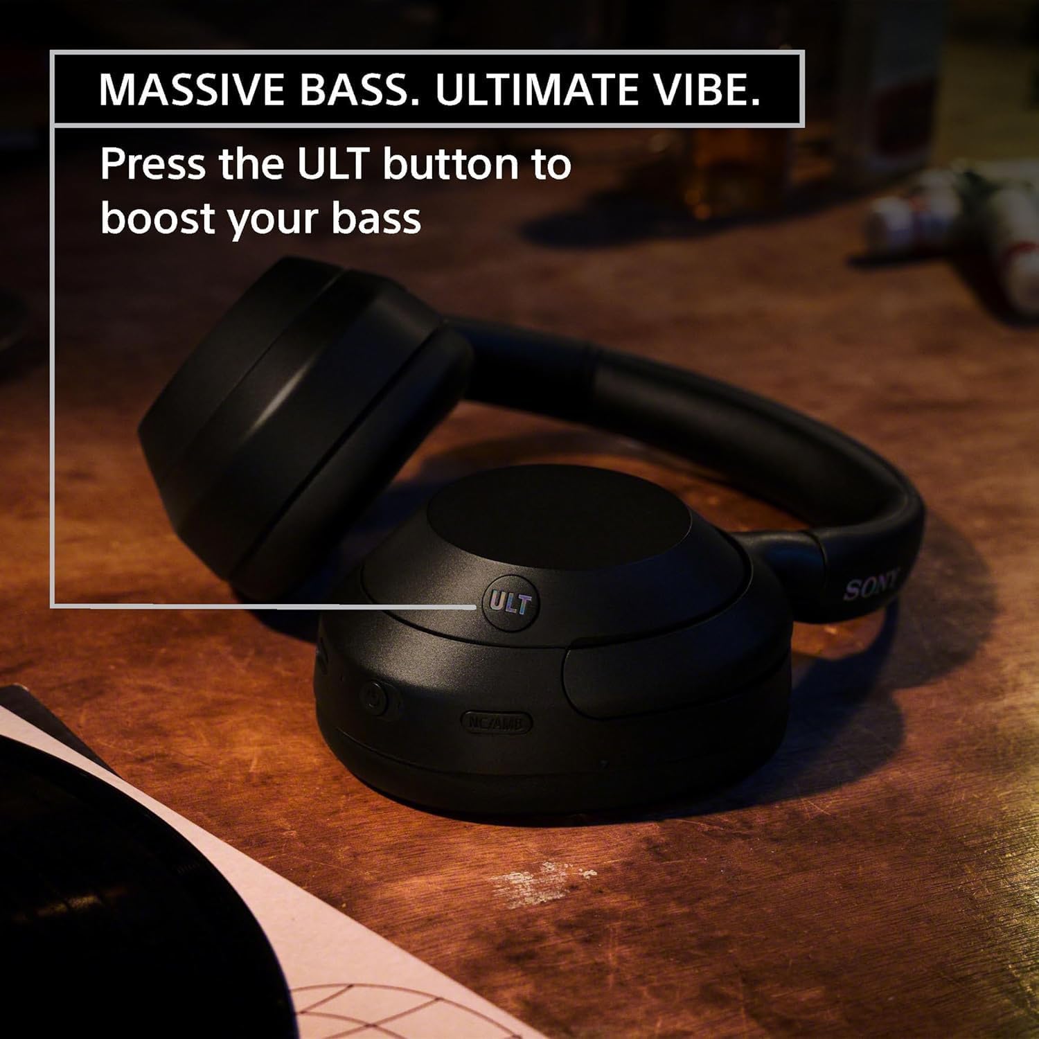 Sony ULT WEAR Noise Canceling Wireless Headphones with Alexa Built-in, Massive Bass and Comfortable Design, Black WHULT900N/B Bundle with 2 YR Enhanced Protection Pack and Wooden Headphone Stand
