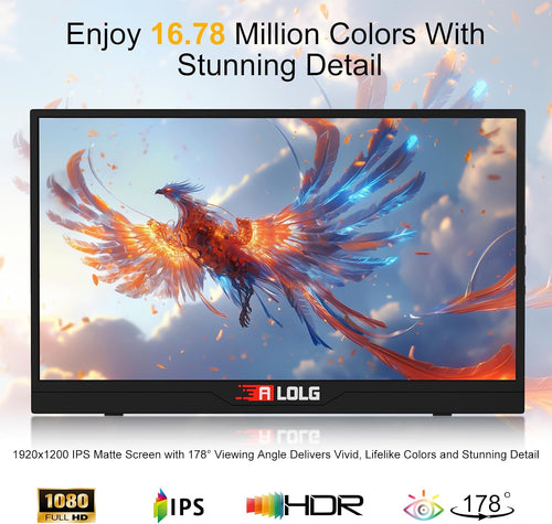144Hz 16' Portable Monitor,1920×1200 FHD IPS Plug&Play Second External Monitor with USB-C Mini HDMI Port,Second Screen Compatible with PC Phone Mac Xbox PS4/5-Z8