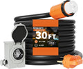 50 Amp Generator Cord and Power Inlet Box 30FT 50 Amp 125V/250V STW 6/3+8/1 AWG Pure Copper Generator Extension Cord,NEMA 14-50P Male to SS2-50R Twist Locking Connector ETL Listed