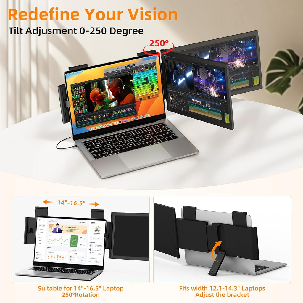 Laptop Screen Extender, 14' FHD IPS 1080P Portable Monitor for Laptop Mini HDMI/Type-C PC Display Extender Fits 14'-16.5' Laptops,Plug & Play for Windows/Mac/Android/Switch/PS5