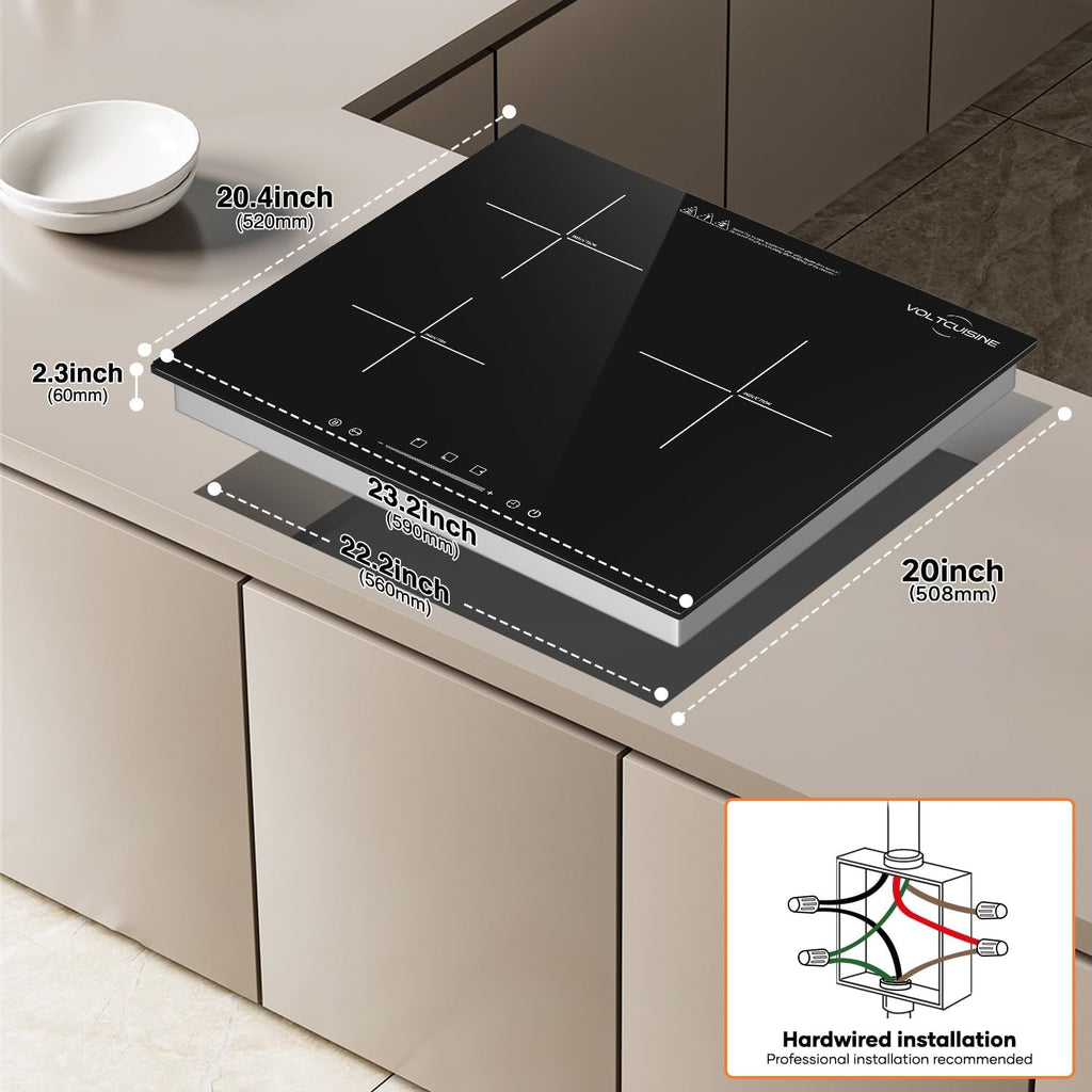 24' Built-in Induction Cooktop 5400W, 3 Burner Electric Stove for Kitchen Countertop, Touch Control, Safety Lock, Easy Clean Glass Surface