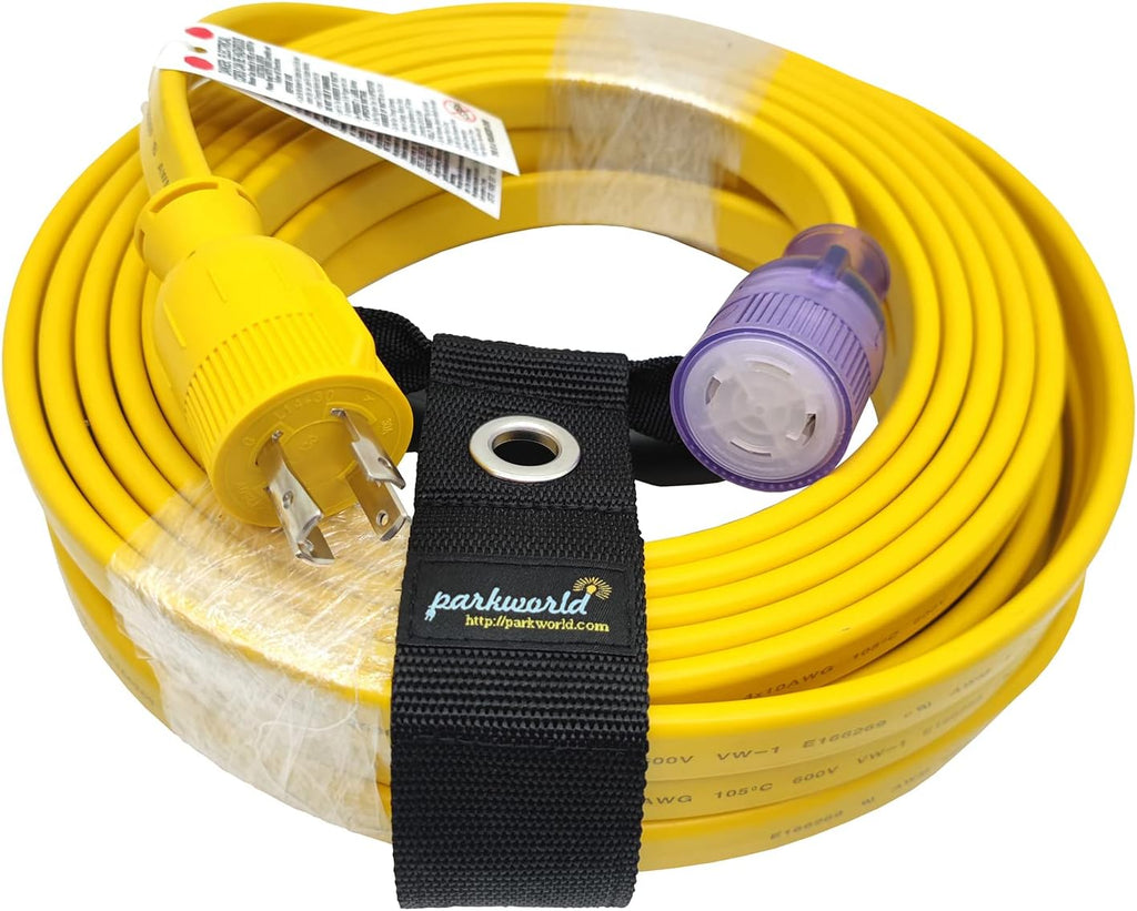 Parkworld Generator 4-Prong 30amp Flat L14-30 Extension Cord for Transfer Switch and Generator, NEMA L14-30P to L14-30R Female with Lighted. (100FT)