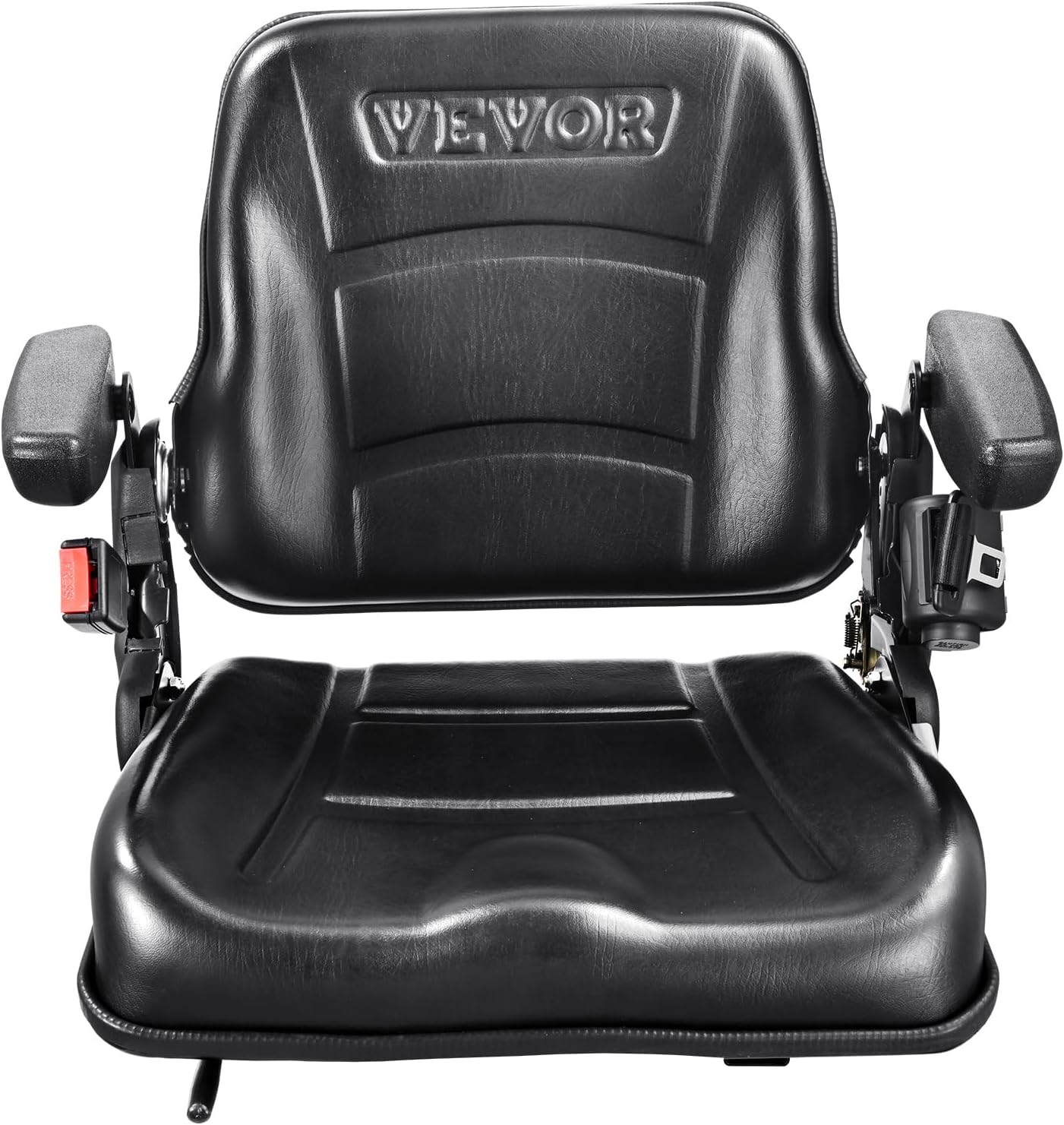 VEVOR Fold Down Tractor Seat with Adjustable Angle Back, Micro Switch, Seatbelt and Armrests, 6.3-13.4 inch Slot Seat for Loader, Excavator