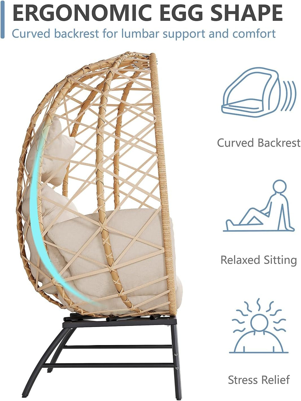 SWITTE Wicker Egg Chair Outdoor, Oversized Patio Lounge Chairs with Cushion for Indoor Living Room, Bedroom, Outside Backyard Balcony-Beige