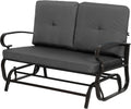 Outdoor Bench Patio Swing Glider Loveseat 2 Seats Rocking Chair, Wrought Iron Gliders for Outside Patio with Cushion (Grey)
