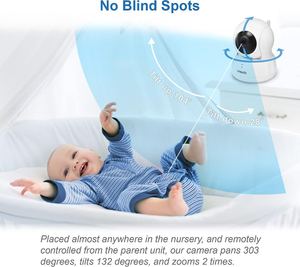 VTech VM923-2 Baby Monitor, 2.8'Screen, 1000ft Range, Pan-Tilt-Zoom, Night Vision, 2-Way Audio, Temperature Sensor, Lullabies, Secured Transmission No WiFi