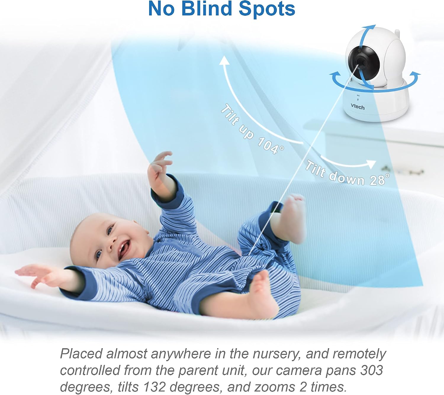 VTech VM923-2 Baby Monitor, 2.8'Screen, 1000ft Range, Pan-Tilt-Zoom, Night Vision, 2-Way Audio, Temperature Sensor, Lullabies, Secured Transmission No WiFi