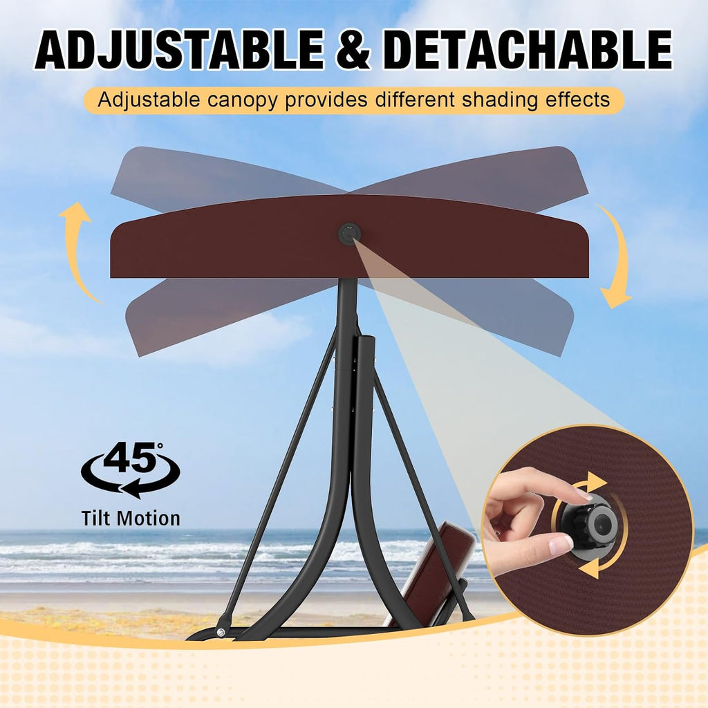 3 Seat Outdoor Porch Swing with Stand, 760 lbs Capacity Heavy Duty Patio Glider Swings for Adults, Convertible 2 in 1 Patio Swings Bed with Adjustable Canopy & Thick Cushions for Garden Yard