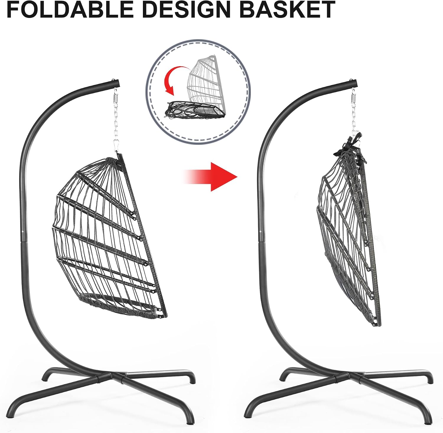 FINCATI Patio Swing Egg Chair with Stand,350lbs Egg Hanging Chair with Stand, Hammock Egg Chairs with Cushion for Outdoor Bedroom Balcony Dark Grey