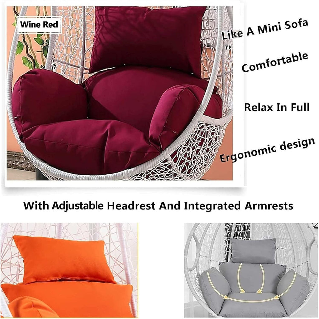 Foldable Egg Chair Cushion Replacement Hanging Hammock Chair Pads Outdoor Swing Hanging Basket Seat Pads Rocking Chair Seat Cushion with Adjustable Pillow and Armrest