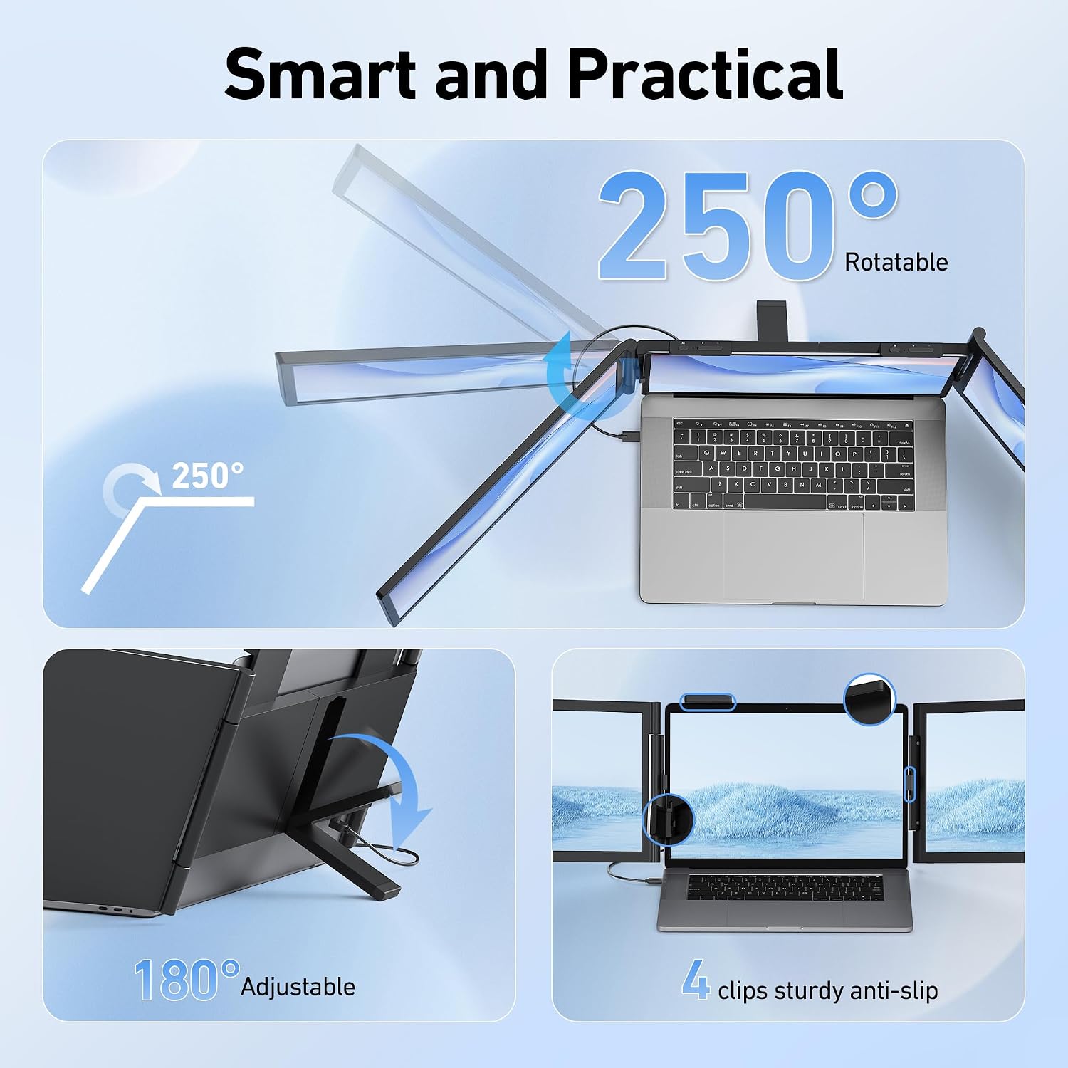 Laptop Screen Extender, 14'' FHD 1080P Triple Portable Monitor for Laptop with Ultra-Slim IPS Display, USB-C Plug and Play Multi Screen Attachment for 14'-15.6' Laptops