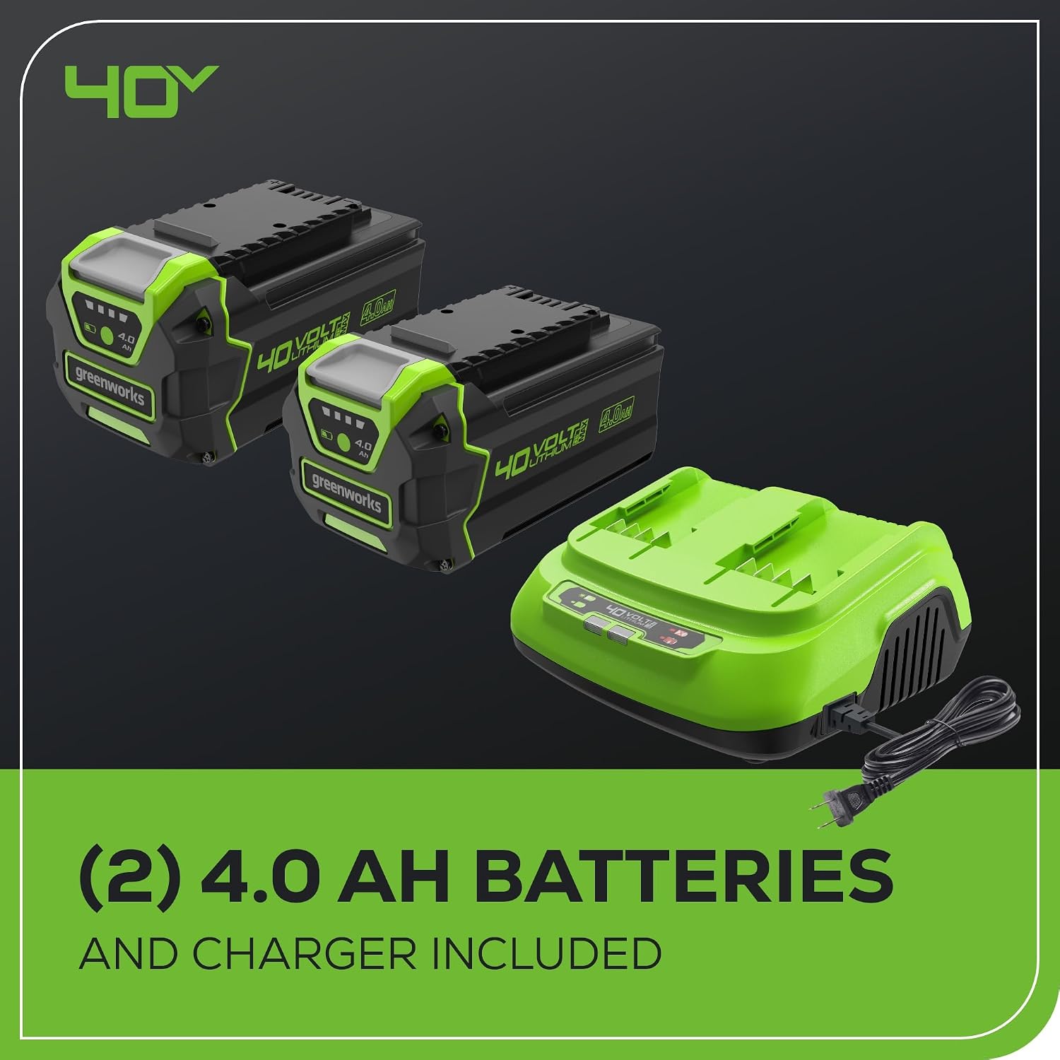 Greenworks 40V 25' Brushless Cordless (Self-Propelled) Lawn Mower (75+ Compatible Tools), (2) 4.0Ah Batteries and Dual Port Rapid Charger Included