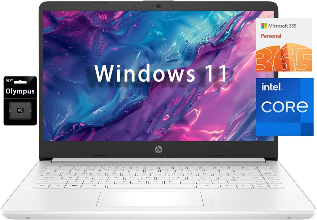 HP 14' HD Student Business Laptop, Intel Quad-Core N4120, 8GB RAM, 128GB eMMC, 1 Year Office 365, Slim Design, Webcam, HDMI, Bluetooth, WiFi, Win 11 S, Silver