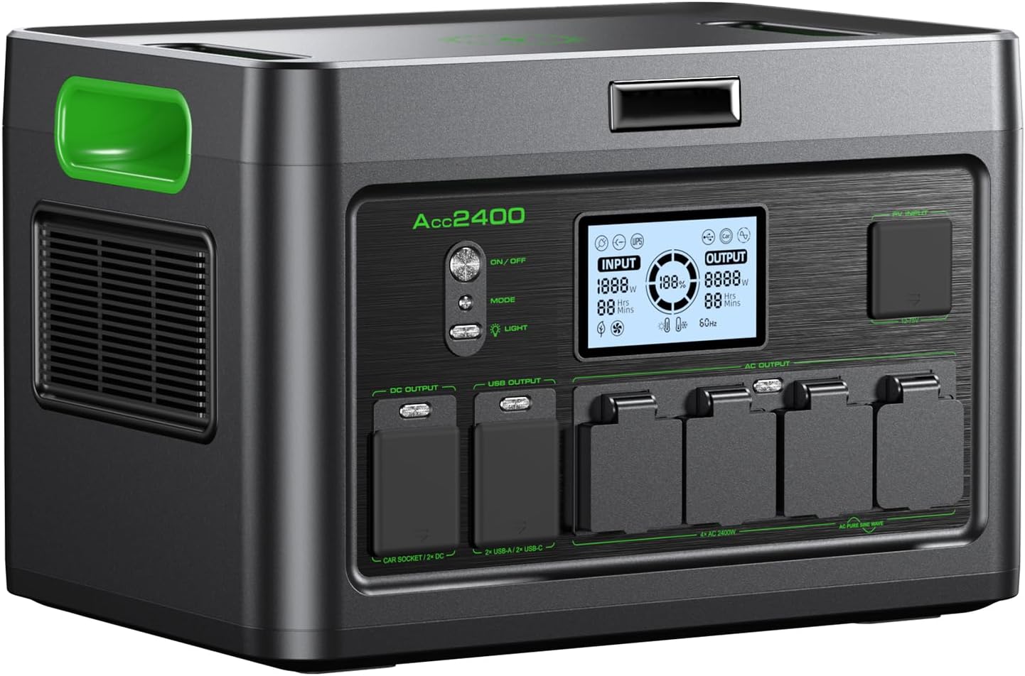 Solar Generator 2400W Portable Power Station, 1843Wh UPS Home Battery Backup, LiFePO4 Battery Supply with 12 Outlets(2400W AC Outlets,PD100W), 2Hrs Quick Charge, Home Emergency, RV Trip, Acc2400