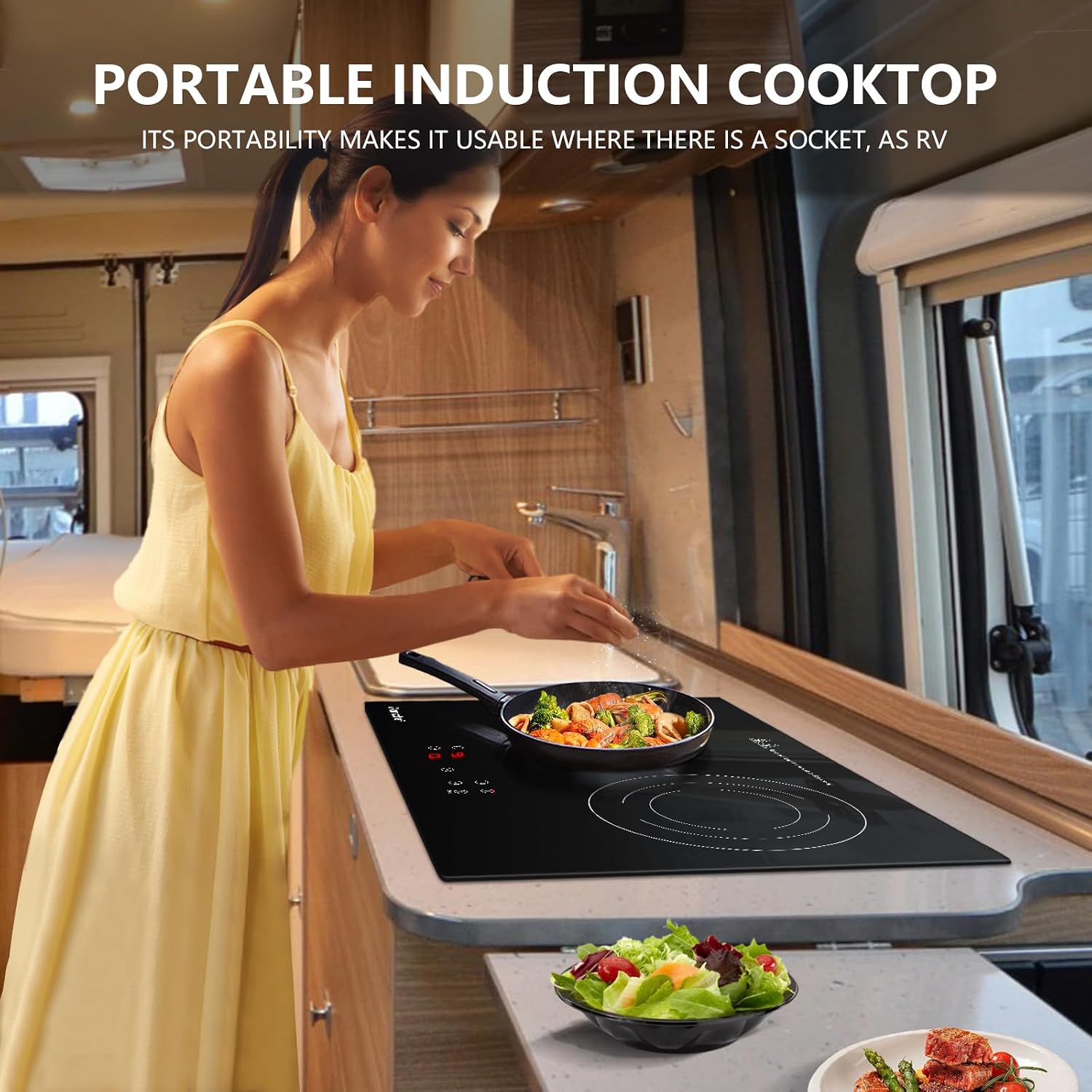 AMZCHEF Induction Cooktop 2 Burners 1800W, Built-in & Countertop Electric Cooktop with 9 Power Levels, 110V-120V Double Induction Stove with Plug, 99-min Timer, Safety Lock, Ceramic Glass