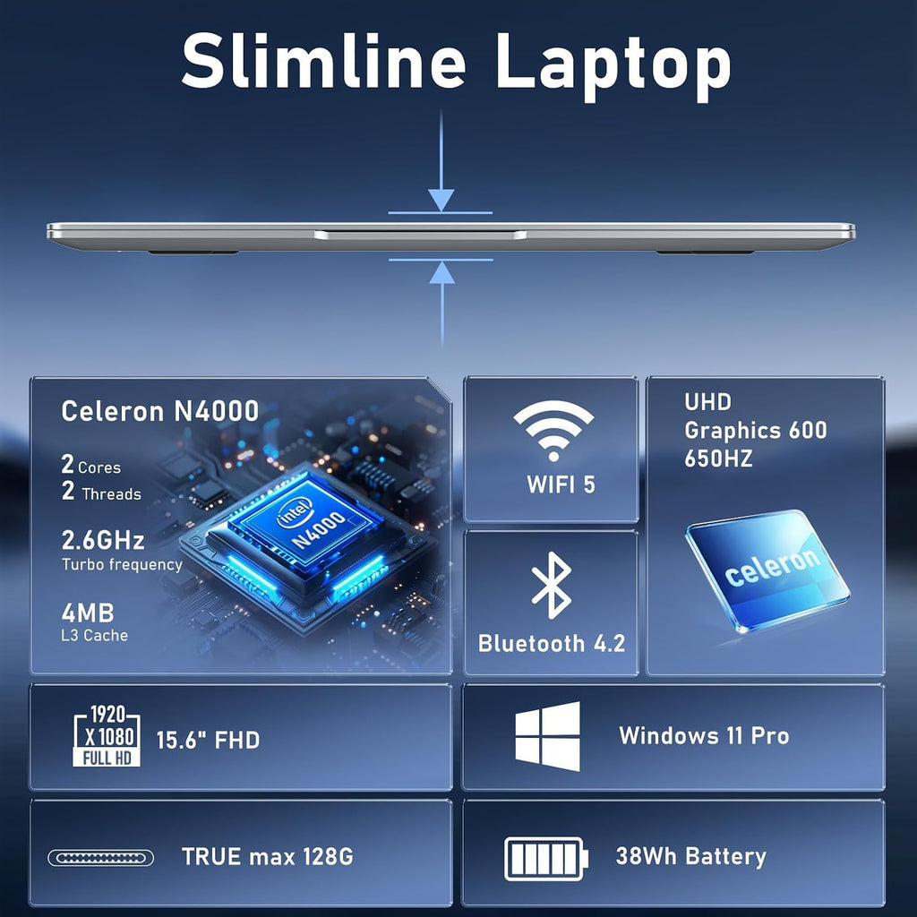 Laptop Computer, 15.6 Inch Lap Top PC 2026, Window 11 Pro, 8GB RAM 512GB SSD, N4000 Processor, FHD Display 1920*1080P, WIFI5, BT4.2, Thin & Light, 5000mAh Battery, HDMI, for Study Office Business