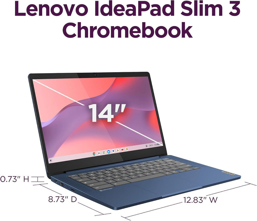 Lenovo IdeaPad Slim 3 Chromebook Laptop - 2024 - Lightweight Laptop - Waves MaxxAudio® Speakers - 14' HD Display -720p Camera - 4GB Memory - 64GB Storage - MediaTek Kompanio 520 - Abyss Blue