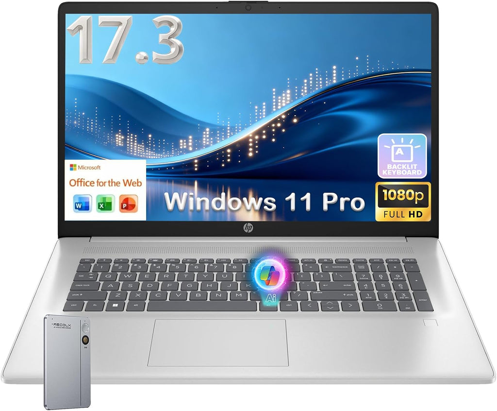 HP 17.3-inch Business Laptop 2026, Intel 10-Core i5-1334U, 12GB RAM, 512GB SSD, 17.3' FHD Anti-Glare Display, Backlit Keyboard, Fingerprint Reader, Wi-Fi 6, Windows 11 Pro, Business & Student Notebook
