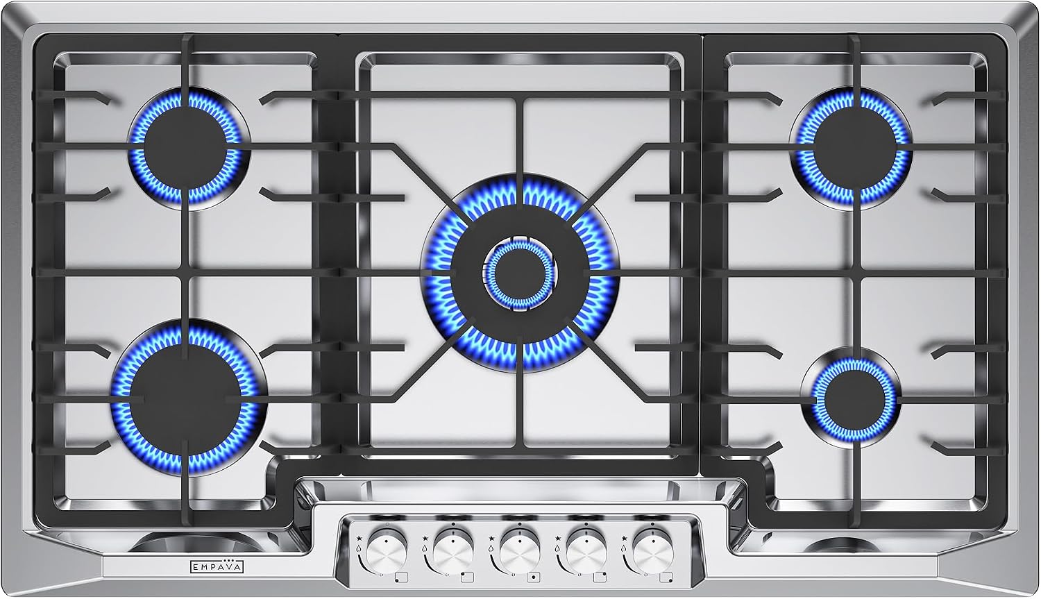 Empava 36 Inch Gas Cooktop,5 SABAF Sealed Burners Made in Italy,Propane Stove LPG/NG Convertible,Bulit-in Cook Top Stainless Steel, CSA Certified,Thermocouple Protection,for Homes, kitchens