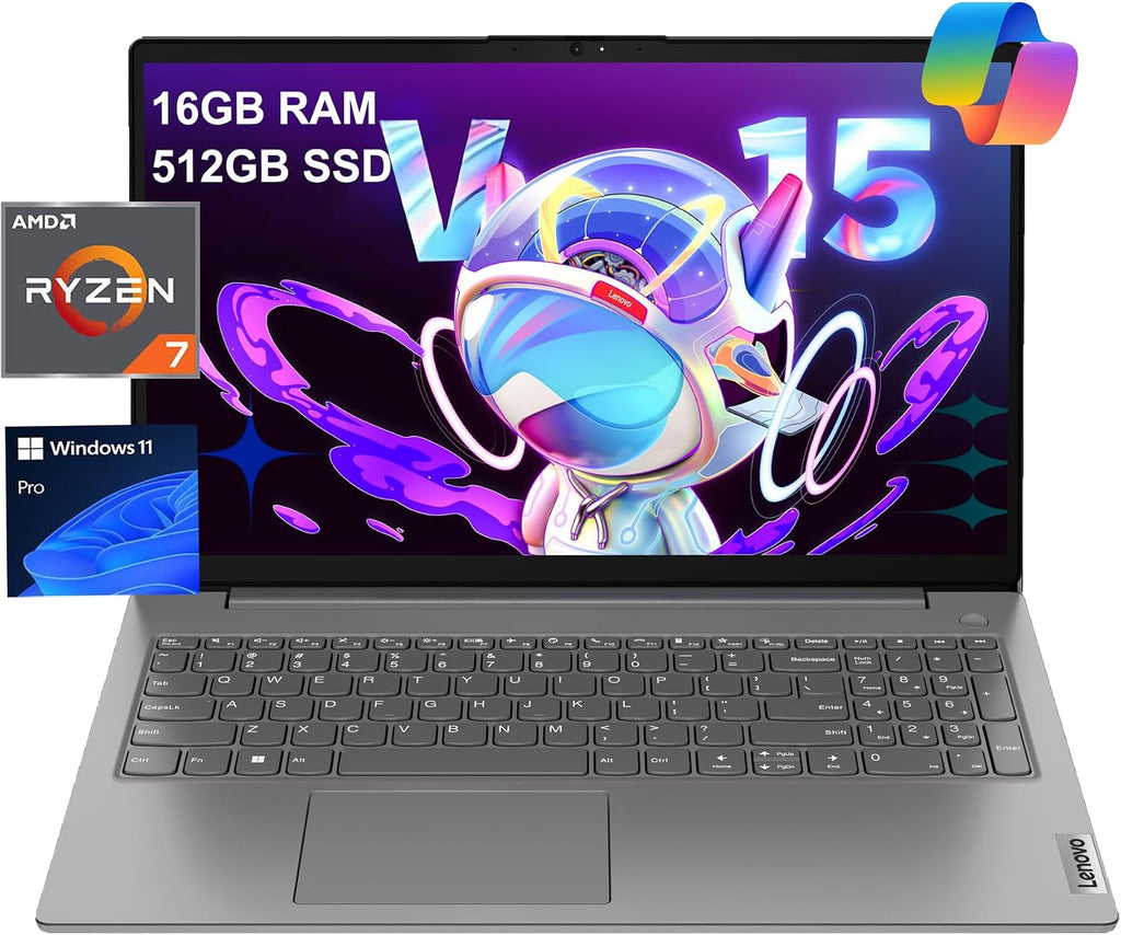 Lenovo Laptop V15 Gen 4 for Business (15.6' FHD Anti-glare, AMD Ryzen 7 7730U (Beat i7-1355U), 16GB RAM, 512GB SSD), Numeric Keypad, Webcam w/Shutter, Ethernet, Win 11 Pro w/AI Copilot, Grey