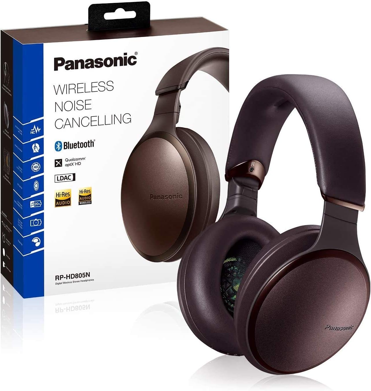 Panasonic Noise Cancelling Over The Ear Headphones with Wireless Bluetooth, Alexa Voice Control & Other Assistants – Brown (RP-HD805N-T), One Size Fits All