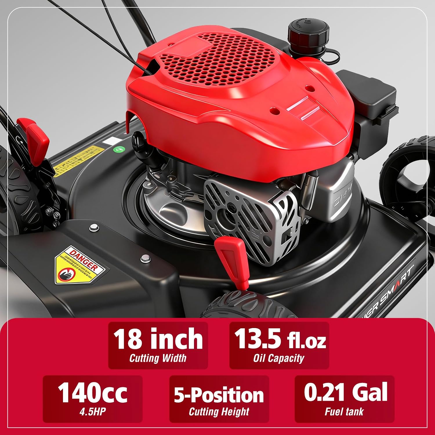 PowerSmart EasyCut 18' 144cc Gas Lawn Mower, Heavy-Duty Steel Deck, Side Discharge, 5-Position Height Setting, 2-in-1 Walk-Behind Push Mower with Side Discharge