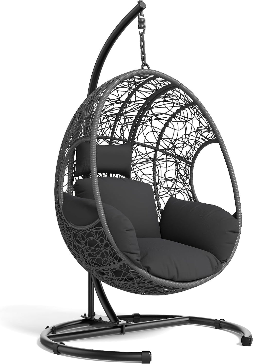 KEIKI Hanging Egg Chair with Stand Outdoor, 400LBS Capacity Patio Swing Chair with Cushion, Weatherproof PE Rattan Hammock Chair for Bedroom Balcony Garden, Waterproof Cover Included, Grey