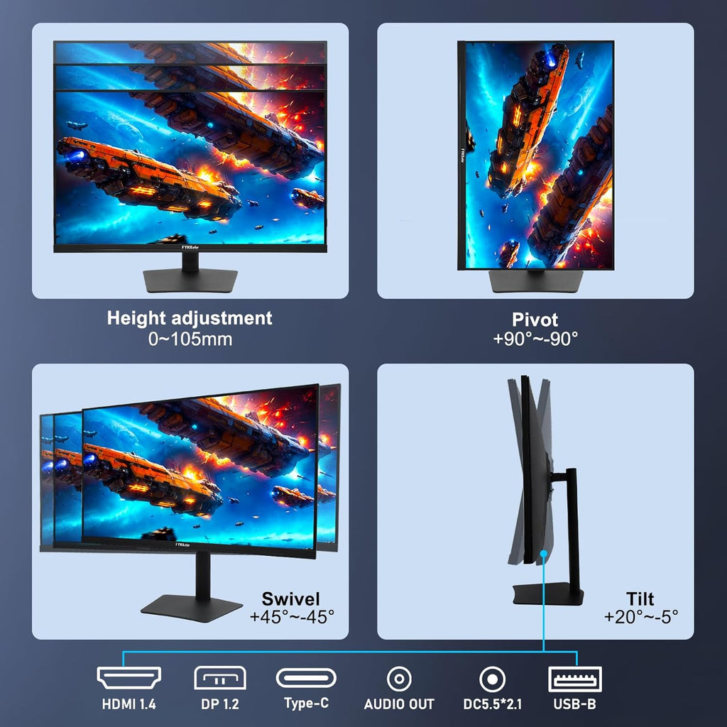 FYHXele 32 Inch Large Touchscreen Monitor QHD 1440P 100Hz,USB-C, HDMI, Displayport,Height/Swivel/Tilt/Rotating Adjustable Stand, IPS Multi-Touch PC Monitor for mall, Office, Gaming
