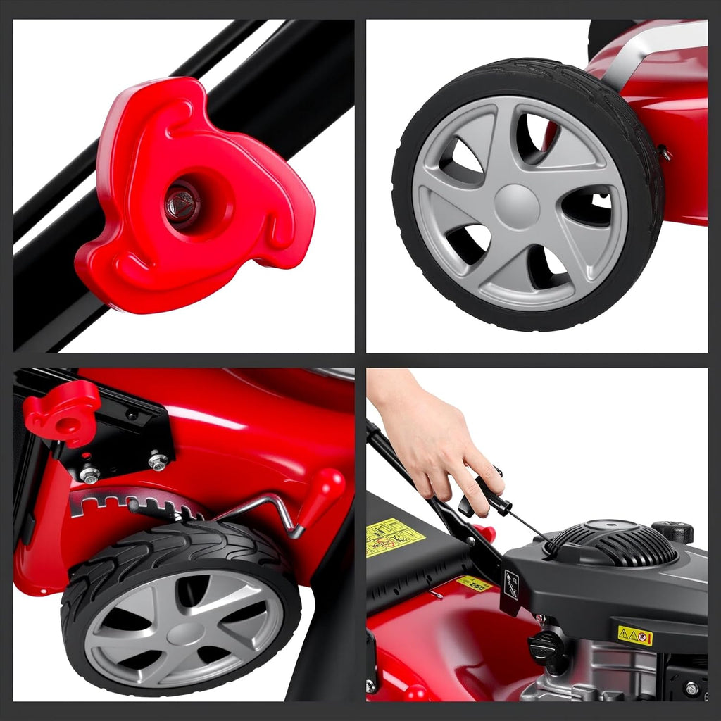 131cc Self Propelled Lawn Mower, 3-in-1 Gas Powered Push Mower with 50L Grass Bag, 20-inch Cutting Deck, Big Wheels for Yard Lawn Care, Mulching, Bagging & Side Discharge