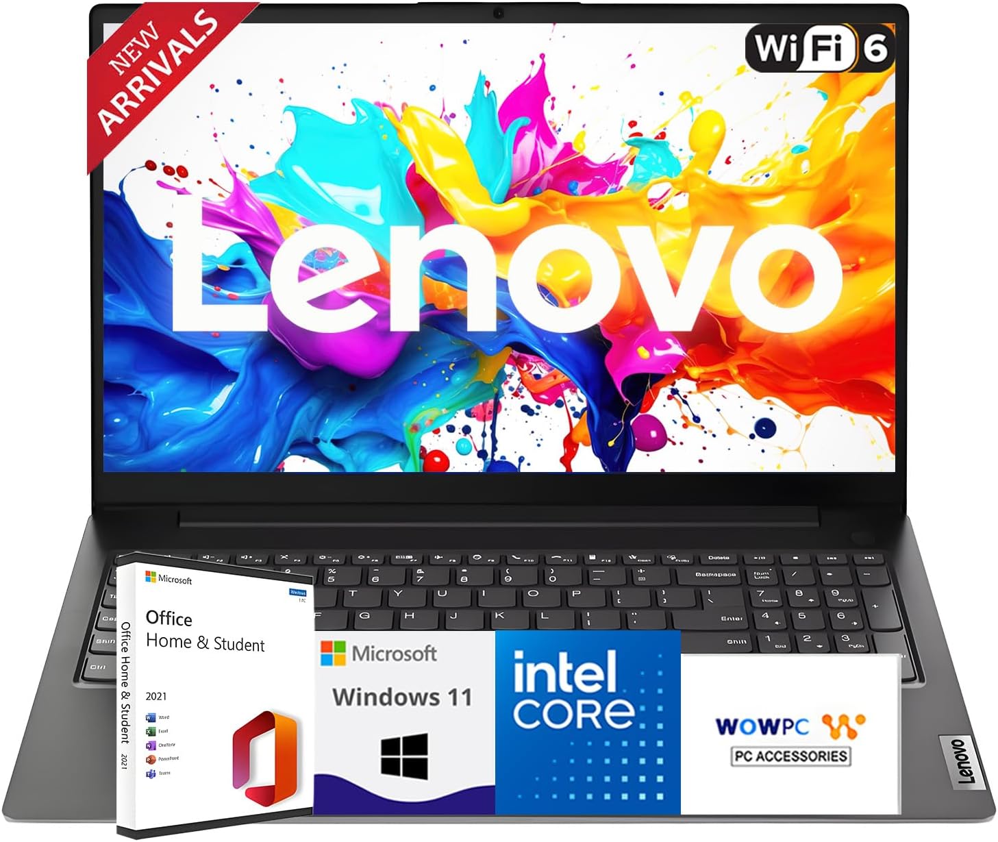 Lenovo Newly Released V15 Business Laptop(2025/2026 Edition) with Microsoft Office, Intel Powerful CPU, 8GB RAM, 256GB SSD, 15.6' FHD Display, Ultra Quiet Design, Long Battery Life, Windows 11, WOWPC
