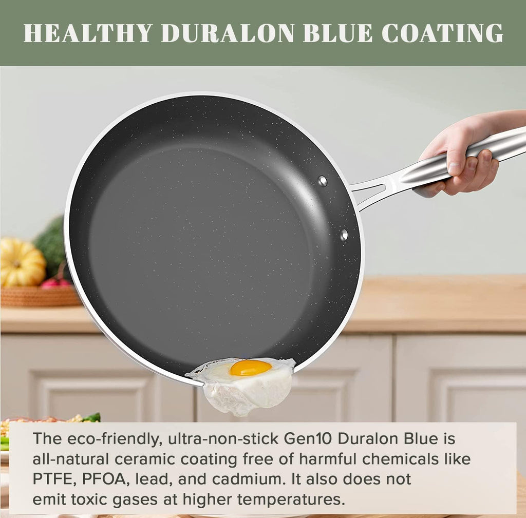 Nuwave 12pc Forged Lightweight Cookware Set, G10 Healthy Duralon Ceramic Ultra Non-Stick Coating, Vented Tempered Glass Lids, Stay-Cool Handles, Induction-Ready & Works on All Cooktops, PFAS Free