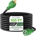 RVGUARD 3 Prong 30 Amp 100 Foot Generator Extension Cord, NEMA L5-30P/L5-30R 125V 10 Gauge SJTW Generator Power Cord with Cord Organizer, ETL Listed