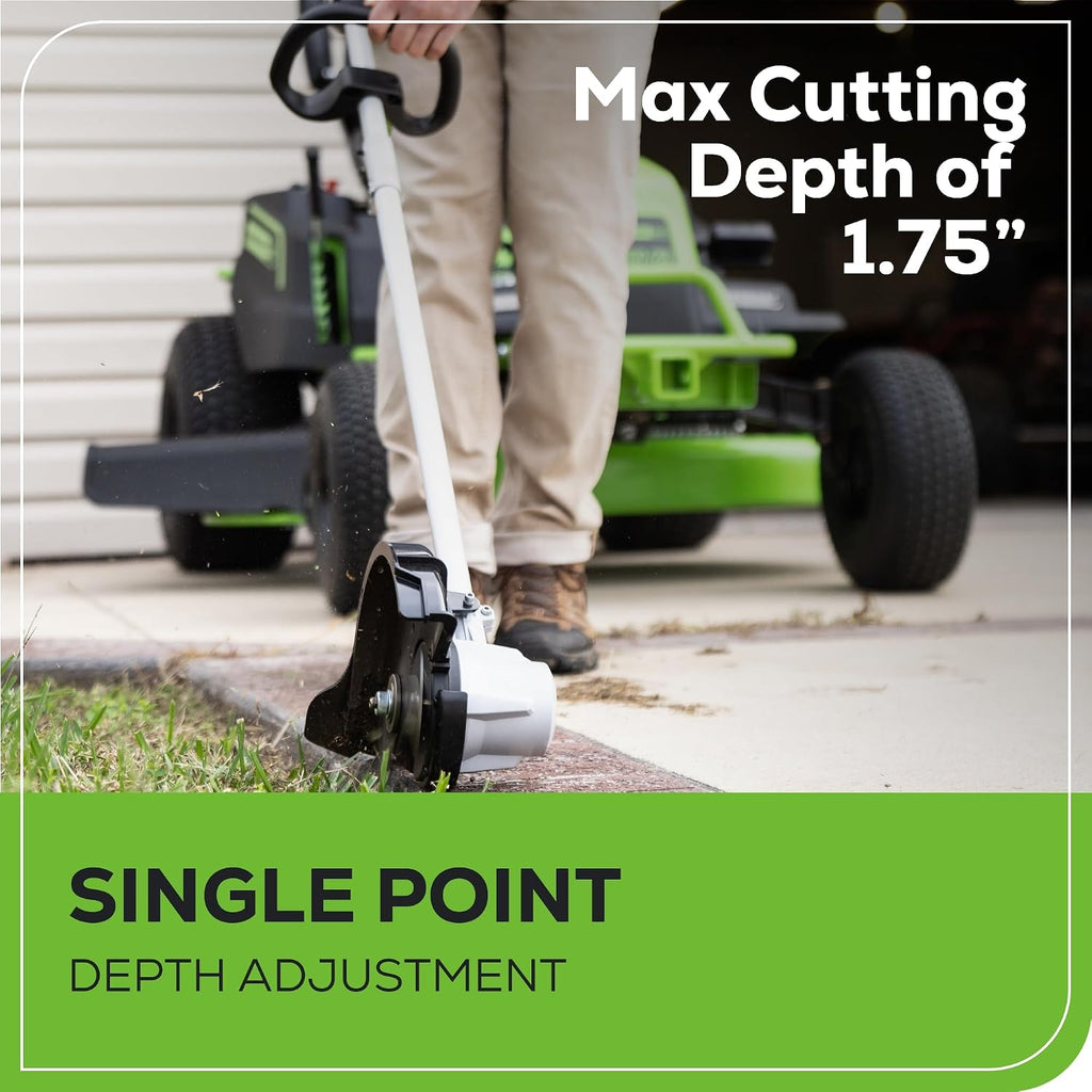 Greenworks 60V 8' Brushless Cordless Edger with 2.0Ah Battery & Charger – Tool-Free Depth Adjustment, Lightweight Lawn Edging Tool, 4-Year Warranty