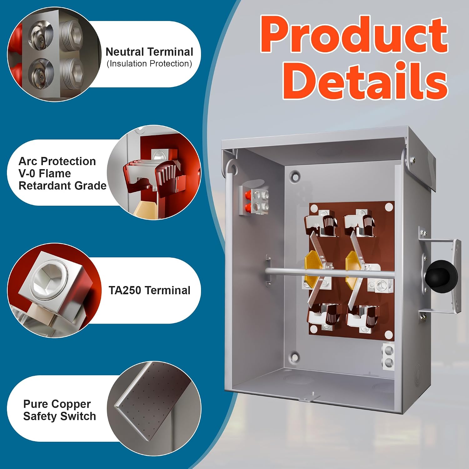 Upgraded 200 Amp Generator Transfer Switch, Manual Transfer Switch 2 Pole 4 Wires, 120/240-Volt 48,000-Watt General-Duty Double Throw Safety Switch, Heavy Duty Safety Switch (200A-2P)