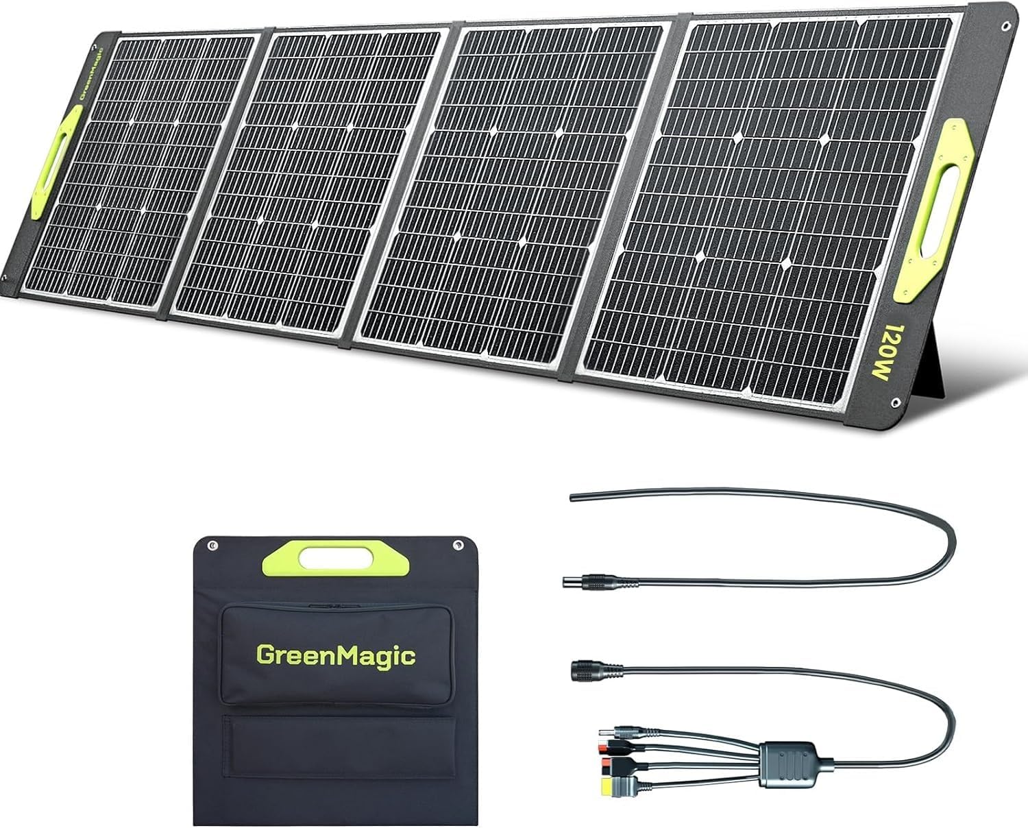Greenmagic 120 Watt Portable Solar Panel, Foldable 120W Solar Panel Charger 19V for Power Station Outdoor Camping RV Home IP67 Waterproof with an Adjustable Kickstand Case High 23% Efficiency