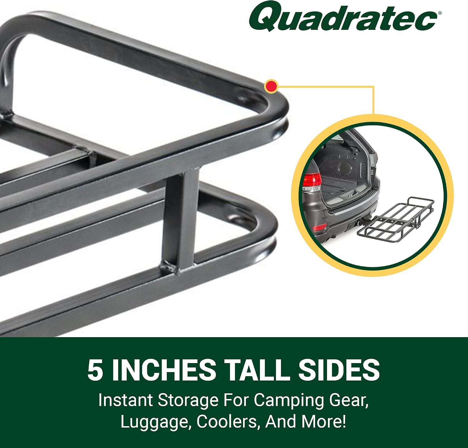 Quadratec Compact Cargo Rack Basket Platform, 48' x 19.5' - Mounts to 2' Receiver Hitch - Great for Hauling Luggage, Camping Gear, Supplies, Generators, and More - Fits Jeeps, Cars, Trucks, SUV & More