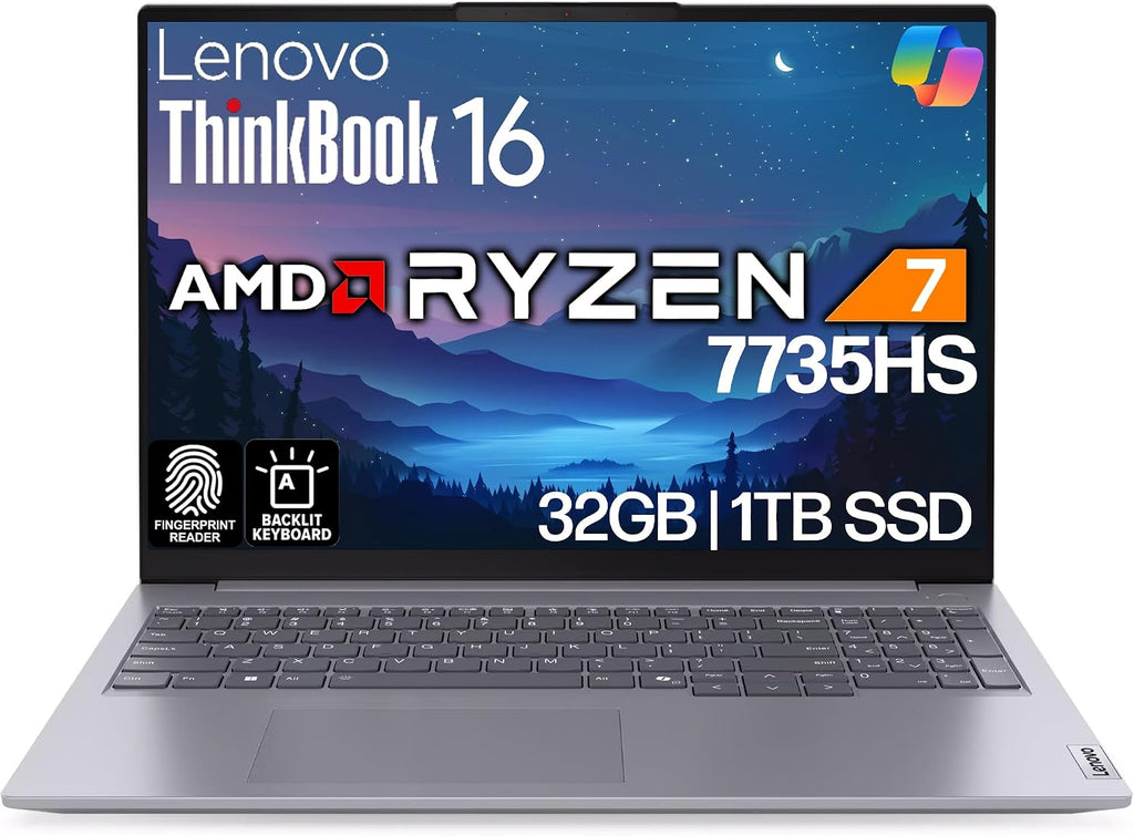 Lenovo ThinkBook 16 G7 Business Laptop, 16' FHD+, AMD Ryzen 7 7735HS, 32GB DDR5, 1TB NVMe, WiFi 6E + BT, Backlit KB, Fingerprint Reader, HD Webcam, Win 11 Pro