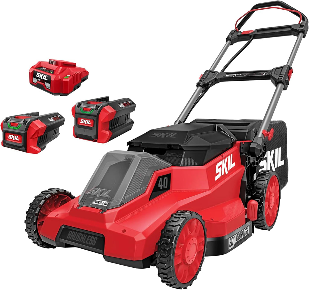 SKIL PWR CORE 40 Brushless 40V 20-Inch Push Mower Kit with Smart Caddy, Includes 6.0Ah & 4.0Ah Batteries and 150W Charger - PM2010C-24